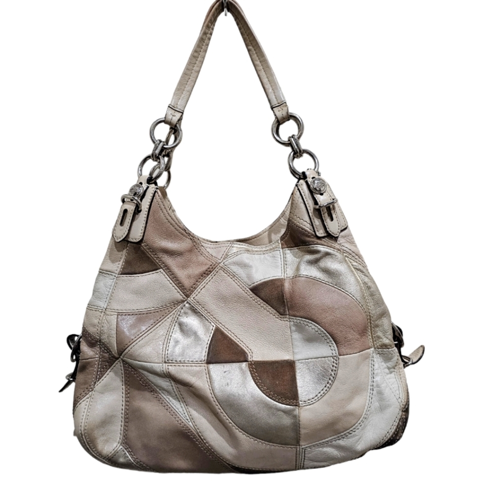 Coach Maggie Genuine Leather Suede Patchwork C Beige Tan Bag Rare